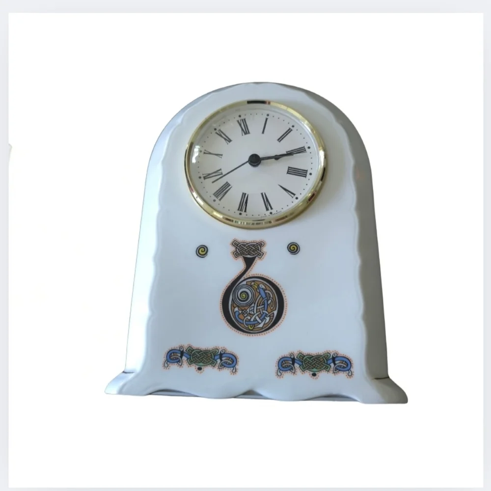 Royal Tara VTG Fine Bone China Mantle Clock Handmade In Ireland Celtic Scroll